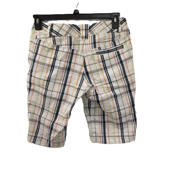 Lija Plaid Golf Shorts Cream Blue Orange Size 6 Bermuda Outdoor Preppy Easy Care - Picture 3 of 10